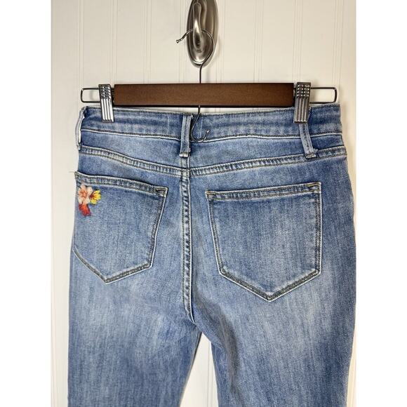 Driftwood Colette Embroidered Cuff Cropped Jeans W24 L26 Floral Raw Hem - Picture 6 of 10